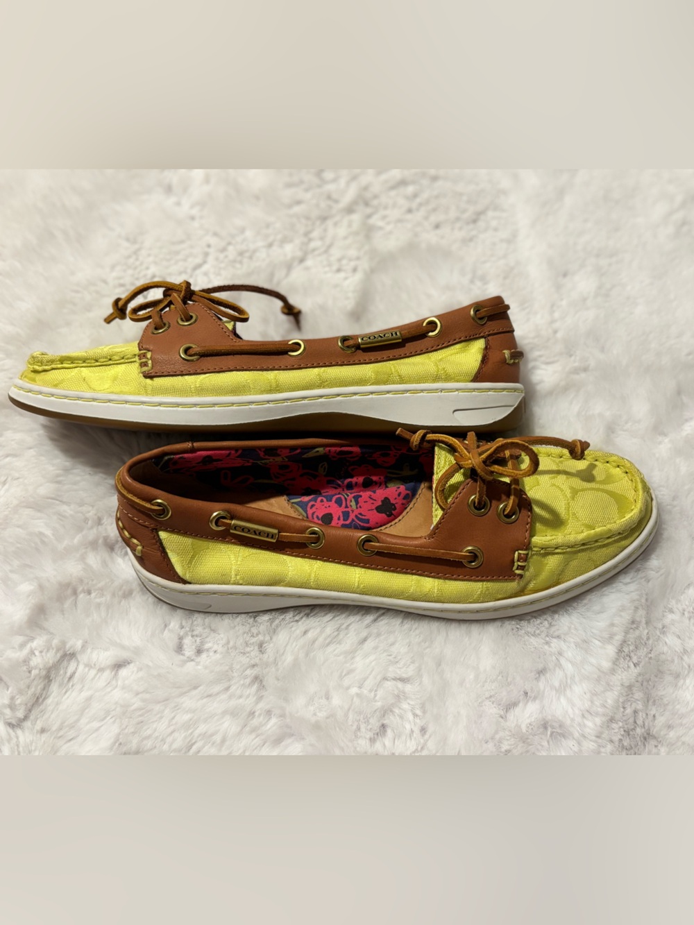 Coach Richelle Yellow Signature C Boat Shoes Loafers Size 8.5B
